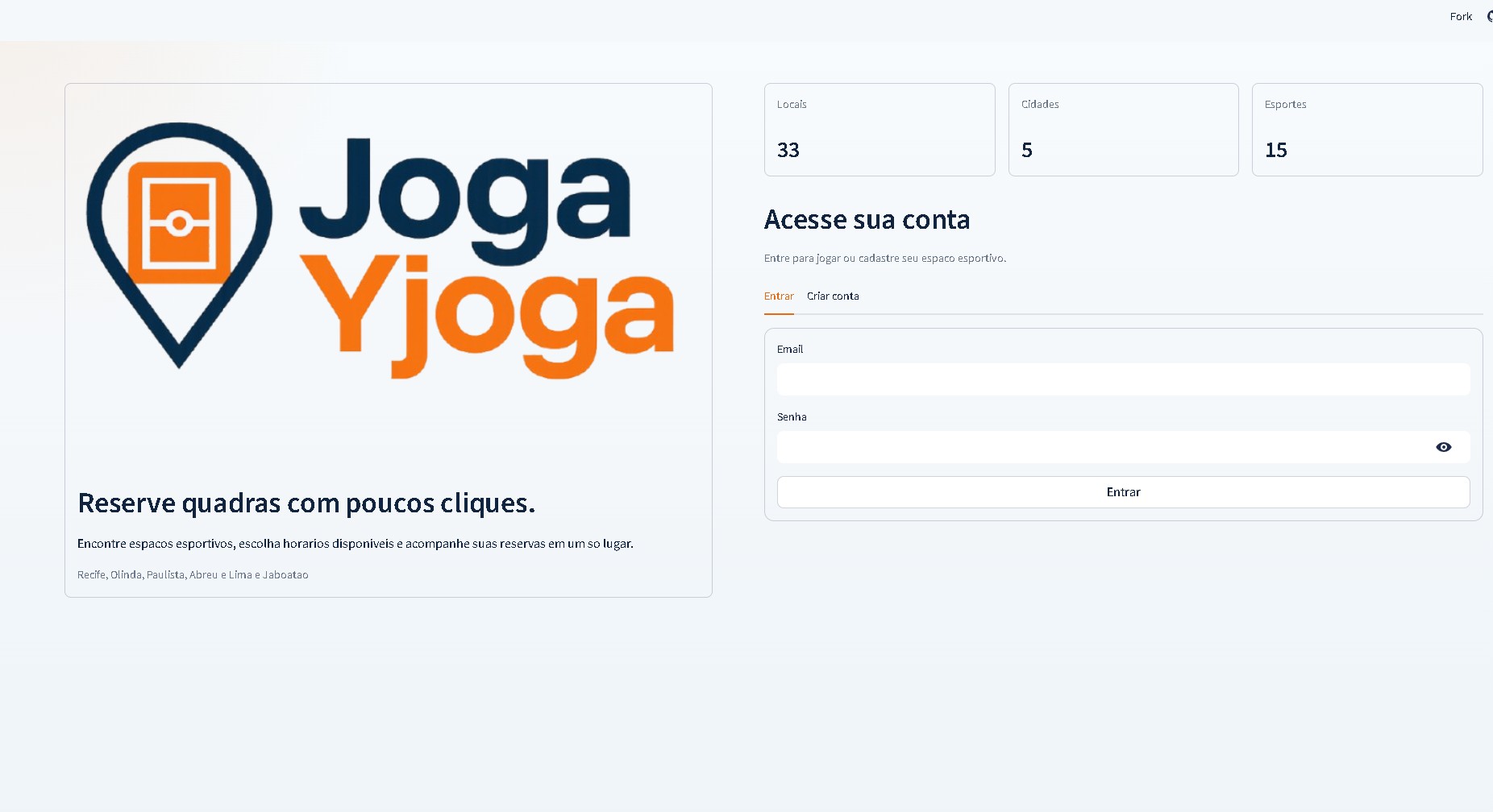 Tela inicial da plataforma Joga e Joga
